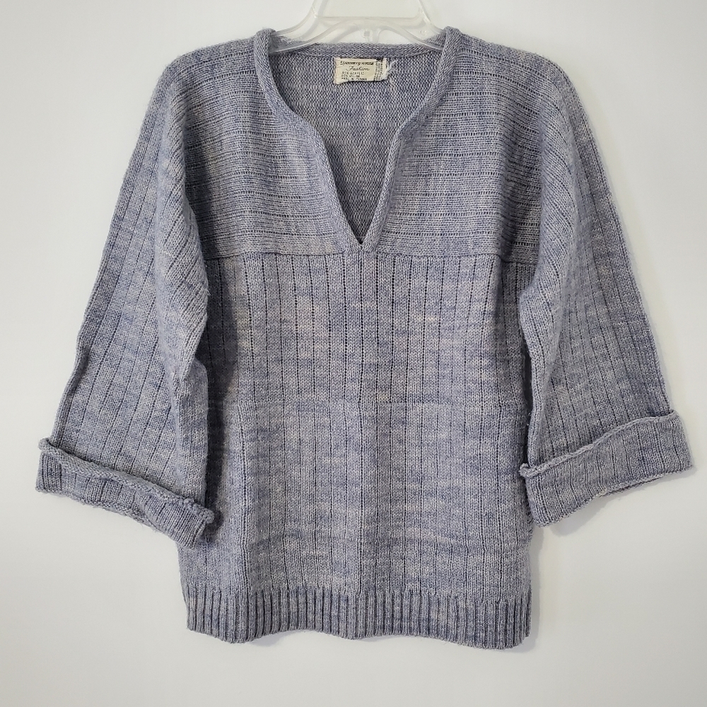 VINTAGE Specialty House Fashion Womens Pullover Sweater Front Pocket Blue FLAW